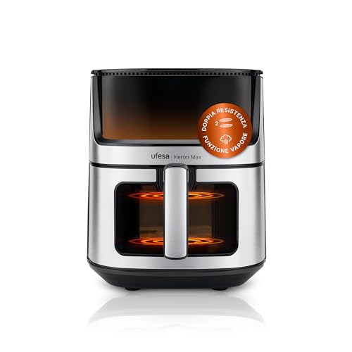 Ufesa Heron Max, Friggitrice Ad Aria Doppia Resistenza, Cottura A Vapore, Air Fryer 8 Litri, Friggitrice Ad Aria Con Finestra, Tecnología Air Pulse Ul