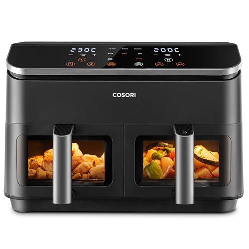 Cosori Friggitrice Ad Aria Doppio Cestello Digitale, 8,5L Grande Capacità, Funzione 8 In 1, 35-230°C, Finestra,Con Ricette Online, Caf-R901, Nero Prof