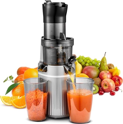 Aobosi Slow Juicer Entsafter Für Ganze Obst Und Gemüse, Saftpresse Elektrisch Mit 80 Mm Öffnung, Testsieger, Rückwärts Funktion, Grigio
