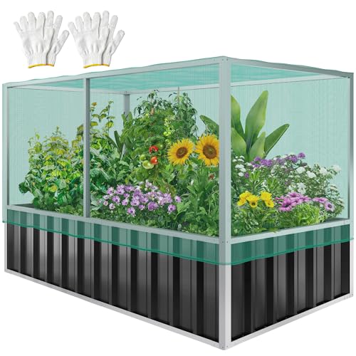 Yitahome Orto Rialzato Da Esterno 174X90X88Cm Con Struttura Di Rete Anti-Uccelli, Letti Rialzati In Metallo Per Esterni Con Guanti E Telaio Rinforzato