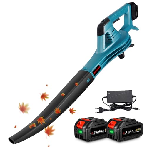 Onevan Soffiatore A Batteria, 350 Km/H Soffiatore Foglie Con 2 Batterie 3000Mah, 6 Velocità Soffiatore Elettrico Aspirafoglie Da Giardino A Batteria, 