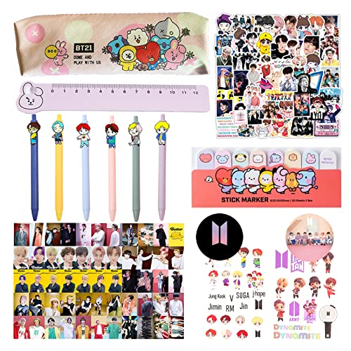 Gunbak Bts Articolo Per Fan Bts Merch Gifts Including Pencil Case Ruler Sticky Note Button Pin Photocards Tattoo Stickers Kpop Merch, Nero , Articolo