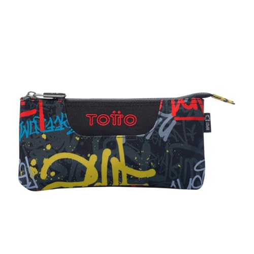 Totto - Astuccio Scuola Con 3 Scomparti, Modello Board, Astuccio Grande, Dimensioni 22 X 11 X 3,5 Cm, Una Cerniera, Tessuto Resistente E Repellente Ai