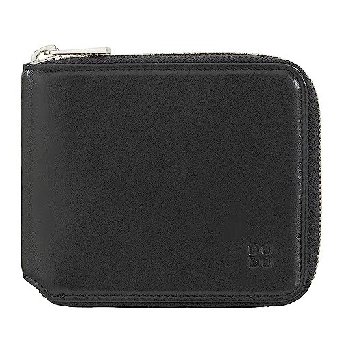 Dudu Portafoglio Uomo Rfid In Pelle Portamonete Con Cerniera Zip Esterna Piccolo Con 6 Slot Carte Nero