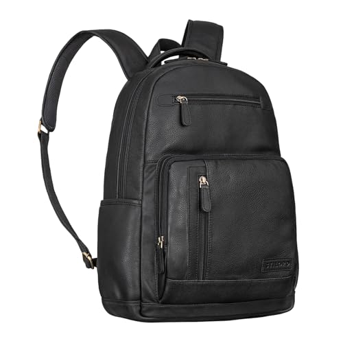 Stilord 'Hubertus' Zaino Pelle Donna E Uomo Zaino Laptop 15,6 Pollici Zaino Scuola Zaino Pelle Daypacks Borsa Per Insegnanti Retro, Colore:Nero