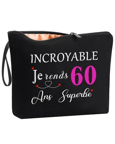 Cadeau Anniversaire Femme 60 Ans - Cadeau Pour Femme 60 Ans Trousse Maquillage Noire, Cadeau 60 Ans Femme Personnalisé, 1964, 1964