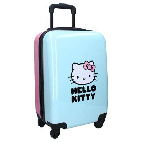 Hello Kitty Valigia Rigida In Abs Trolley Da Viaggio Per Bambini - 4 Ruote - Maniglia Estensibile - 46X33X21Cm - Capacità 31 Litri - Colore Azzurro E