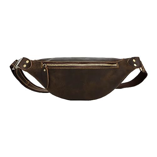 Mannuosi Uomo Zaino Monospalla In Pelle Borsa Tracolla Corsa Marsupio Borsa Da Cintura Marsupio Alla Moda Per Festival Festa Viaggio Sport (Marrone A)