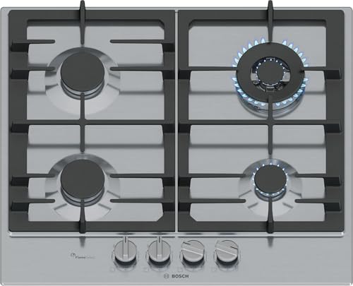 Bosch Pch6A5I90 Serie 6, Piano Cottura A Gas, Flameselect, Manopole Magnetiche Rimovibili, Wok, Griglie In Ghisa, Acciaio, 60 Cm
