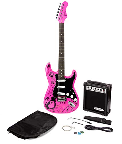 Jaxville St1-Pp-Pk Pink Punk St Style Style Guitar Guitar Confezione Con Amplificatore Per Chitarra Guitar Bag Guitar Strings Guitar Strap Guitar Lead