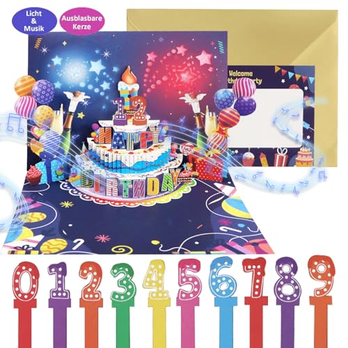 Biglietto Di Auguri 3D Con Musica E Luci, Biglietti Auguri Canzoni Con Luci Musica,Biglietto Pop Up Para Donna, Uomo,Biglietti Auguri Con Busta E Bigl