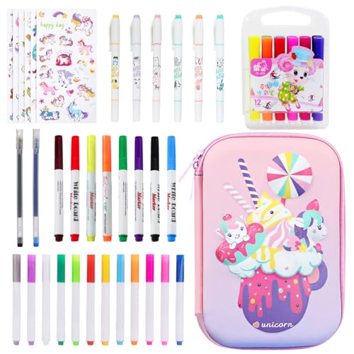 Set Di Kit Disegno Bambini, Set Cancelleria, Kit Cartoleria Kawaii Include Astuccio Portapenne, Pennarelli Profumati, Penna Neutra, Colorate Matite, A