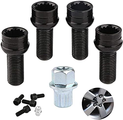 Guuzi Set Di Dadi Di Bloccaggio Per Ruote, 4 Pezzi M14*1,5Mm Bulloni Per Ruote Auto In Acciaio Set Di Bulloni Per Ruote Di Bloccaggio E Set Dadi Di Bl