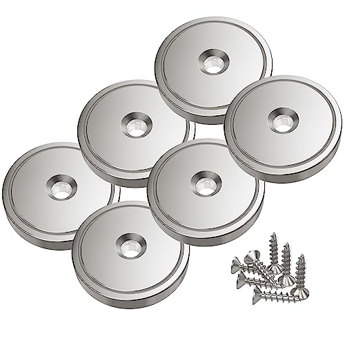 Magnetpro Magneti A Disco Da 6 Pezzi Con Capsula 55 Kg Forza Di Trazione 36 X 8 Mm, Magnete Con Base In Acciaio Con Viti