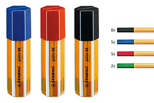 Stabilo Point 88 - Fineliner - Big Point Office - Box Con 20 Point 88 In 4 Colori Ufficio Nero/Blu/Verde/Rosso