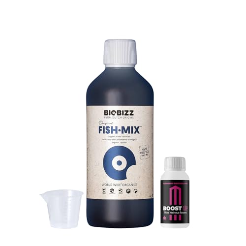 Growmania Fish Mix Di Biobizz 500 Ml + Campione Boost Up Nutrients + Misurino | Fertilizzante Biologico Per Giardini Urbani | Nutrizione E Crescita Ro