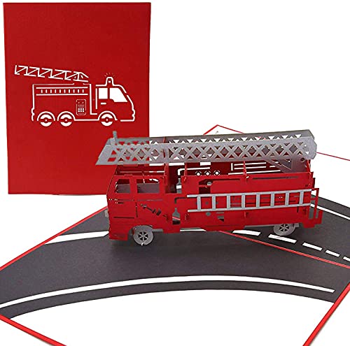 Poplife Cards Camion Dei Pompieri 3D Biglietto Di Auguri Pop-Up Per Tutte Le Occasioni I Vigili Del Fuoco, Volontari, Bambini Pieghe Piatte Per La Spe