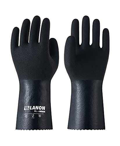Lanon Chemical-Resistant Nitrile Gloves, Reusable, Protective Gloves Chemicals, Microfoam, Acid, Alkalis And Oil Protection, En 388/374, L/9