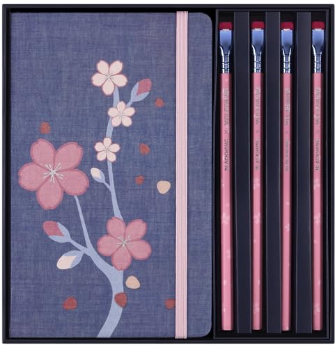 Moleskine Set Regalo Sakura, Set 4 Matite Blackwing Dure E Due Taccuini A Righe E A Pagine Bianche, Formato Large 13 X 21 Cm, Con Gift Box Riutilizzab