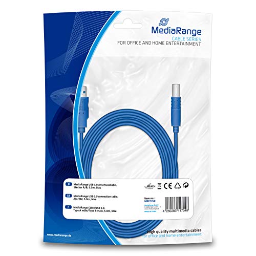 Mediarange Mrcs150 5M Usb A Usb B Male Male Blue Usb Cable - Usb Cables (5 M, Usb A, Usb B, 3.0 (3.1 Gen 1), Male/Male, Blue)