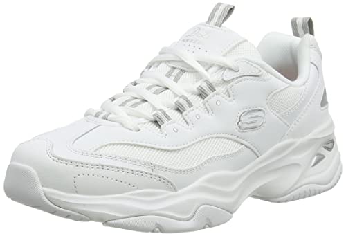 Skechers D'Lites 4.0 Fresh Diva, Sneaker Donna, White Leather Mesh Gray Trim, 40 Eu