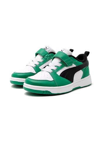 Puma Rebound V6 Lo Ac+ Ps, Scarpe Da Ginnastica Unisex-Bambini, White Black-Archive Green, 29 Eu