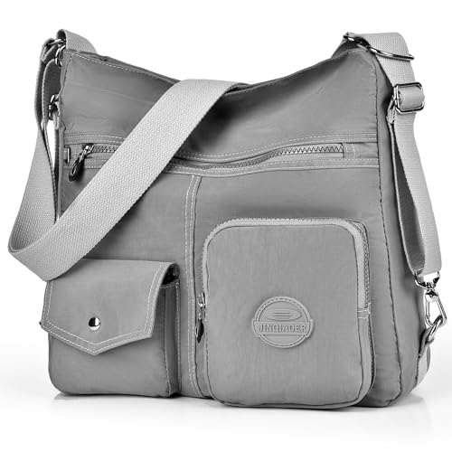 Dora & Liz Multipurpose Hobo Purse For Women With Antitheft Rfid, Waterproof Nylon Crossbody Bag Shoulder Handbag, Convertible Backpack, Grigio., L