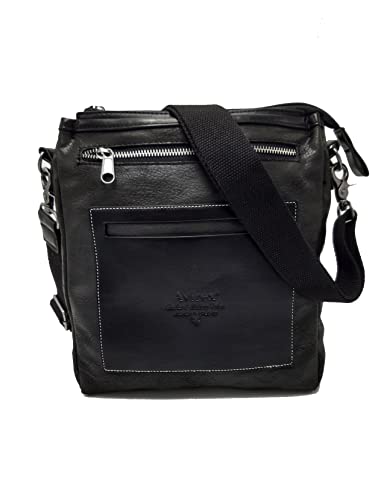 Avirex Borsello Uomo A Tracolla In Eco Pelle, Borsa A Tracolla Uomo Impermeabile Con Tasche A Zip In Stile Moderno, Collezione Lexington Lxg05 (Nero)