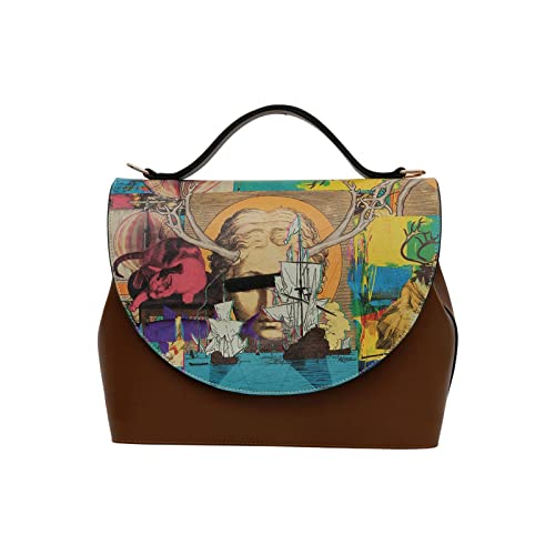 Dogo Femme Cuir Vegan Bleu Fait Main Et Mode Sac À Main - Royal Cats Motif