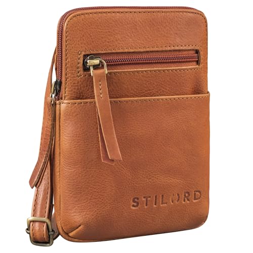 Stilord 'Indie' Piccolo Vintage Borsello Donna Uomo Tracolla Pelle Vera - Borsa Per Cellulare Da Appendere Al Collo In Pelle - Borsa Tracolla Cuoio, C
