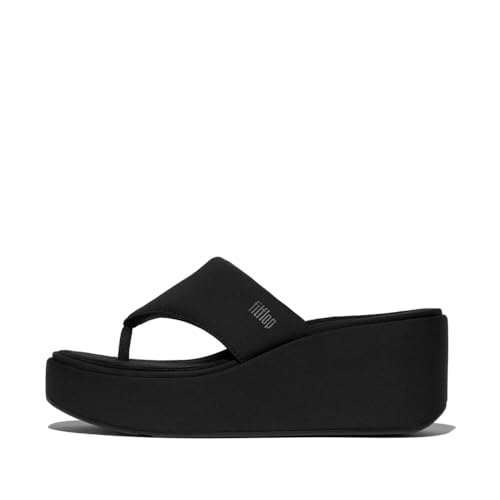 Fitflop Platfforms Wedge Toe-Post Sandals, Sandali Con Zeppa Donna, Nero, 41 Eu
