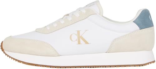 Calvin Klein Uomo Sneakers Da Runner Retro Iconic Scarpe, Multicolore (Bright White/Creamy White/Lead), 40