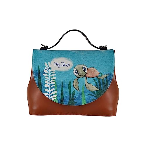Dogo Femme Cuir Vegan Brun Fait Main Et Mode Sac À Main - Caretta-Hey Dude Motif