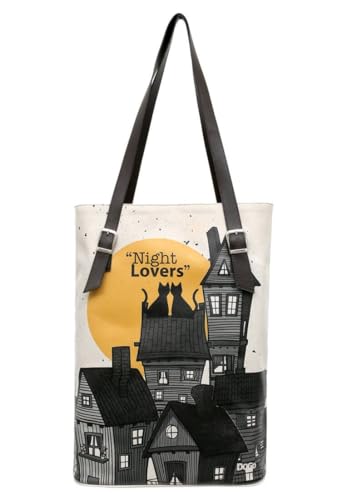 Dogo Femme Cuir Vegan Noir Sac D'Épaule - Night Lovers Motif