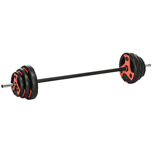 Sportnow Set Bilanciere E Dischi Da 20Kg Totali Per Sollevamenti E Stacchi Con Impugnatura In Pu Antiscivolo, Ø17X140 Cm, Nero E Rosso