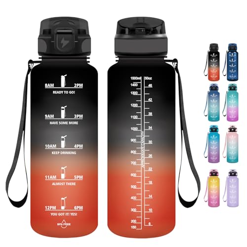 Grsta Borraccia - 1500Ml - Borraccia Palestra Senza Bpa, Borraccia Con Cannuccia, Borraccia Sportiva Con Indicatore Del Tempo Motivazionale, Per Studi