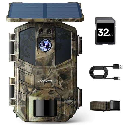 Izeeker Fototrappola Solare, 4K 48Mp Fototrappola Notturna Con Visione Notturna, Ip66 Impermeabile, Tempo Di Attivazione 0,1S Per La Sorveglianza Dell