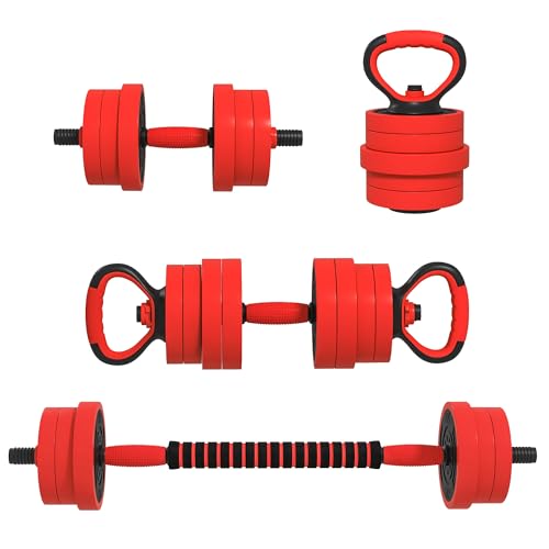 Sportnow Set Pesi Da Palestra 4 In 1 Da 20Kg Totali In Plastica E Sabbia, Set Manubri Regolabili Utilizzabile Come Kettlebell, 2 Manubri, Bilanciere E