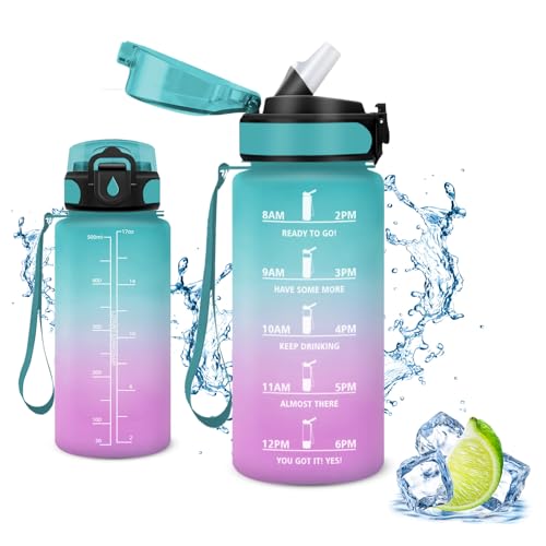 Vikaster Borraccia Bambini, 0.5Litro Borraccia Con Cannuccia, Water Bottle Senza Bpa & Prova Di Perdite, Bottiglia Acqua Sportiva Per Bambini Scuola,
