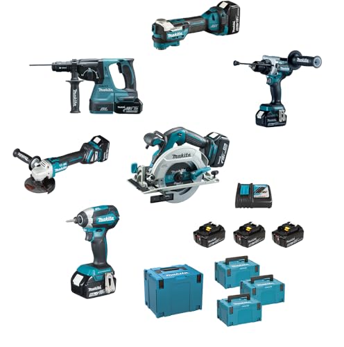 Makita Dlx6126Jx1 Combo Kit Trapano Avvitatore Tassellatore Avvitatore Impulsi Sega Circ.Ø165 Smerigl.Ang. Ø125 3X3Ah 4Xmakpac