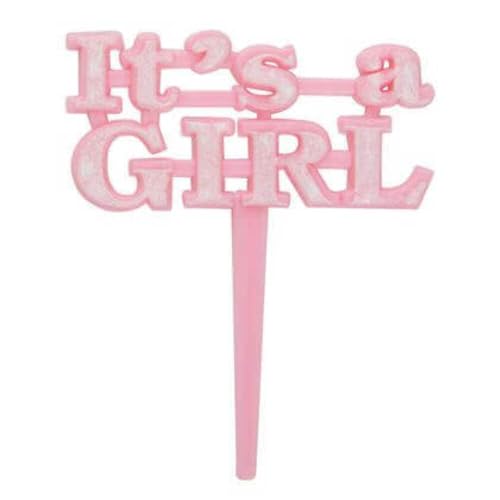 Unique-Decorazione Per Cupcake In Plastica Per Baby Shower-It'S A Girl-Rosa-Confezione Da 8, Pink, 151063