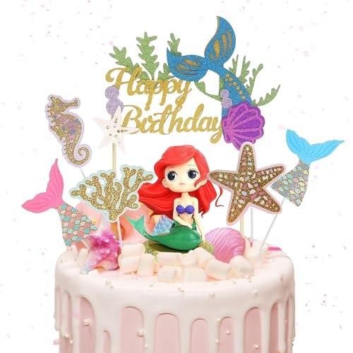 Sirena Topper Torta,7 Pezzi Decorazione Torta Sirena,Sirena Cupcake Toppers,Glitter Mermaid Topper,Per Matrimonio, Festa Di Compleanno E Baby Shower