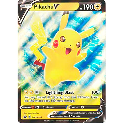 Carta Pokemon Pikachu V Grande, Carta Jumbo Tamaño Xxl, Carta Promocional, Carta Oficial Idioma Inglés (Swsh198)