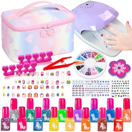 Lubibi Set Smalti Per Unghie Per Bambini, Con Essiccatore Per Smalti E Borsa Per Il Trucco Inclusi, Smalto Impermeabile, Atossico E Pelabile, Regali D