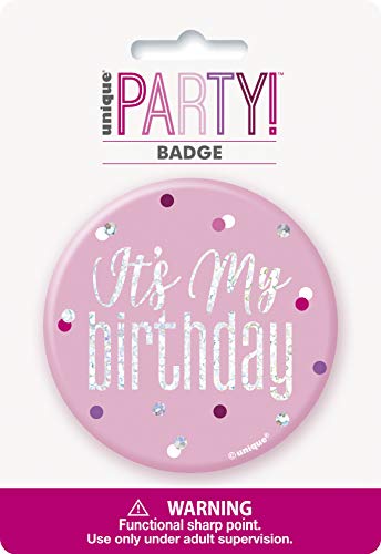 Unique Party 83527 - Distintivo Di Compleanno - 7,5 Cm - Compleanno Glitz Rosa E Argento