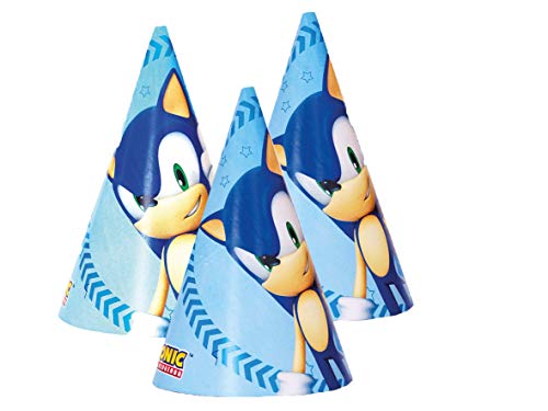 Almacenesadan 1103; Confezione 6 Cappelli In Cartone Sonic; Ideale Per Feste E Compleanni.
