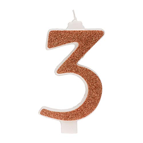 Dekora - Candela Di Compleanno Numero 3 Con Glitter Dorati