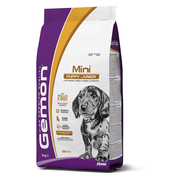 Monge gemon mini puppy junior con pollo e riso - 3 kg - croccantini per cani - spedizione gratis 1° ordine + scegli lo sconto bzr5 / bzr20