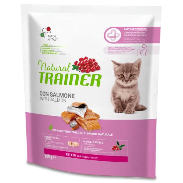 Natural trainer kitten con salmone - 300 gr - croccantini per gatti - spedizione gratis 1° ordine + scegli lo sconto bzr5 / bzr20
