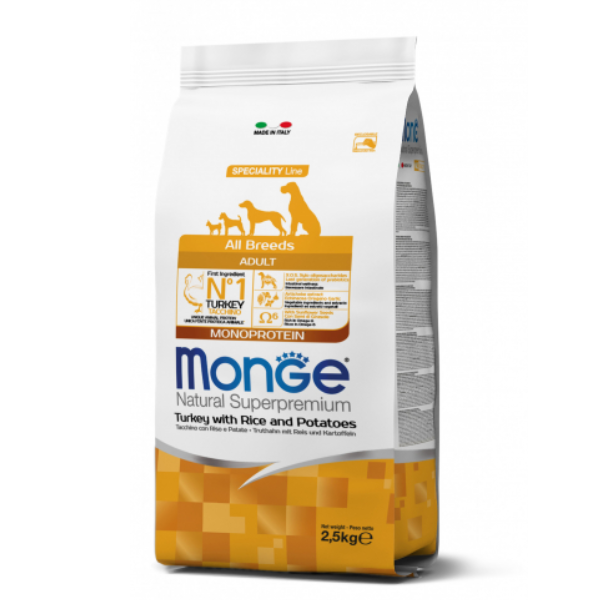 Monge natural superpremium all breeds adult monoprotein tacchino con riso e patate - 12kg - crocchette monoproteiche cane - spedizione gratis 1° ordin